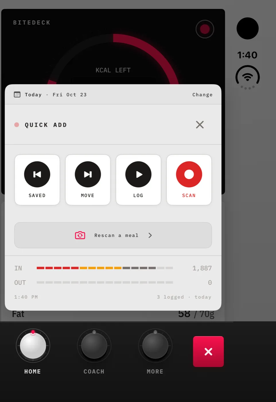 BiteDeck on iPhone Duo closed outer display showing the Quick Add deck over the Home screen